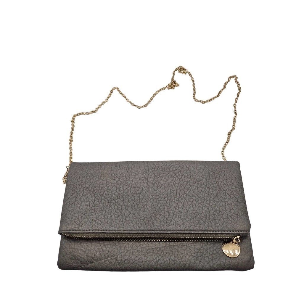 Kiran Women's Foldover Crossbody Clutch Gold Chain Shoulder‎ Strap Gray